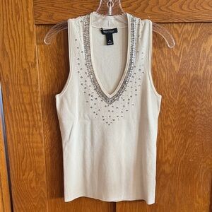 White House Black Market Cream Embellished Tank Top